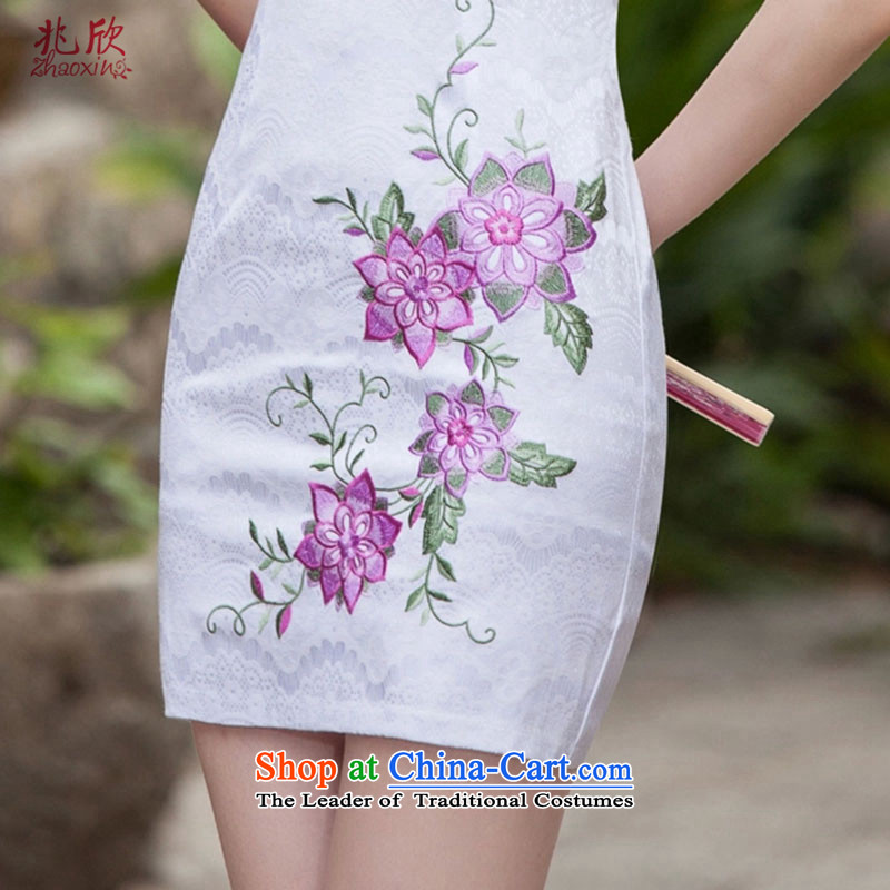 Siu Yan 2015 new cheongsam female summer short of Stylish retro dresses embroidery of the forklift truck without the square-cut dress map color S, Siu Yan Shopping on the Internet has been pressed.