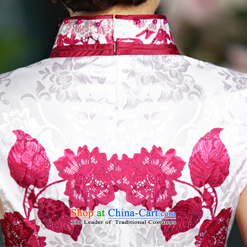 Flower domain new summer 2015 retro short of porcelain Sau San qipao skirt dresses female 9025 red flower domain has been pressed, L, online shopping