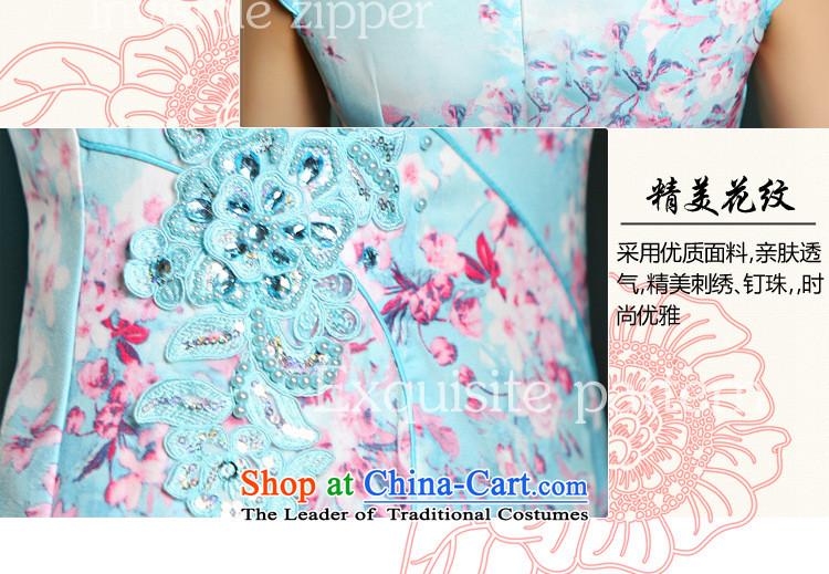 Flower domain new women's Summer 2015 Graphics thin cheongsam dress circle style improvement Sau San embroidery cheongsam 9022 Blue M picture, prices, brand platters! The elections are supplied in the national character of distribution, so action, buy now enjoy more preferential! As soon as possible.