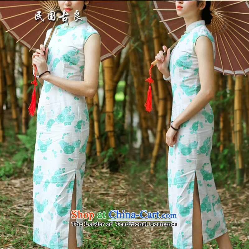 The Republic of Korea guryan new summer 2015 women of ethnic retro stamp linen tray clip dresses in the medium to long term improvement of daily cotton linen cheongsam dress green stamp M, the Republic of Korea has been pressed guryan shopping on the Inte