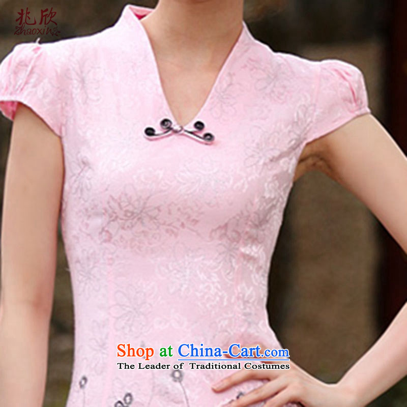 Siu Yan straight up embroidery cheongsam dress 2015 New Stylish retro short skirts summer load improved female pink dresses , Siu Yan Shopping on the Internet has been pressed.