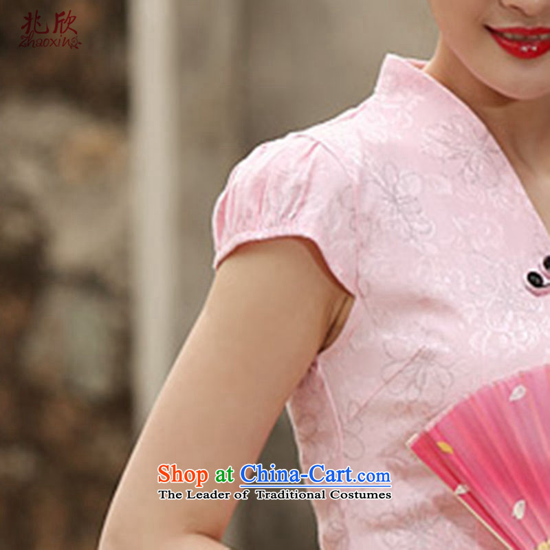 Siu Yan straight up embroidery cheongsam dress 2015 New Stylish retro short skirts summer load improved female pink dresses , Siu Yan Shopping on the Internet has been pressed.