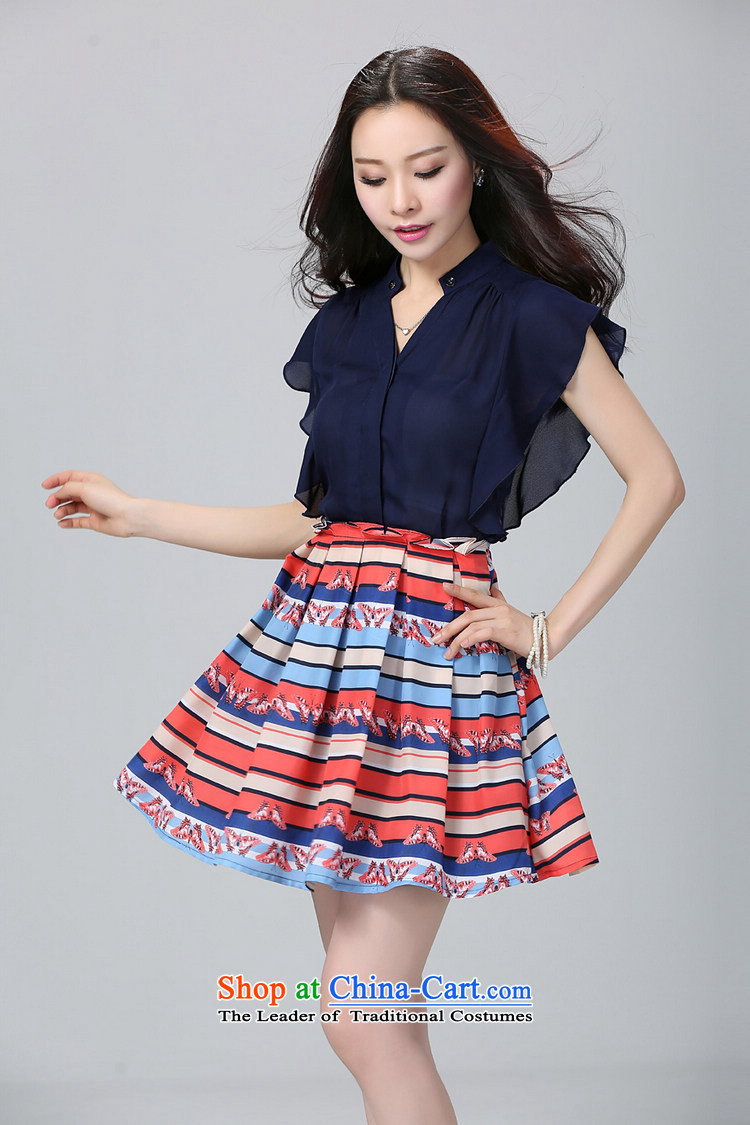 Orange Tysan * Large fat mm female Summer 2015 Korean stitching stamp chiffon dresses to intensify the dark blue suit XXXXL + picture, prices, brand platters! The elections are supplied in the national character of distribution, so action, buy now enjoy more preferential! As soon as possible.