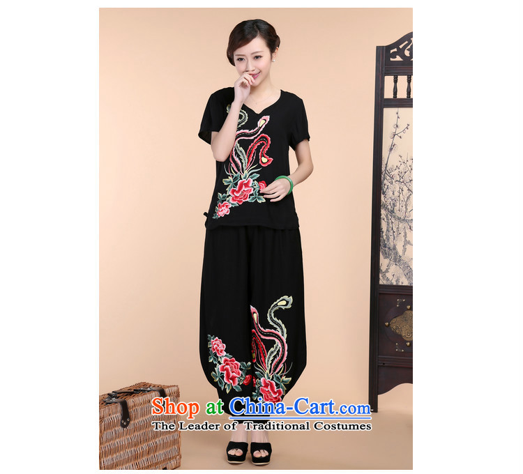 2015 Summer to Sepia Sau San Tang dynasty embroidered Short Sleeve V-Neck short-sleeved T-shirt relaxd casual pants two-piece set with black XXL picture, prices, brand platters! The elections are supplied in the national character of distribution, so action, buy now enjoy more preferential! As soon as possible.