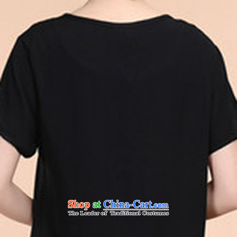 2015 Summer to Sepia Sau San Tang dynasty embroidered Short Sleeve V-Neck short-sleeved T-shirt relaxd casual pants two-piece set pack Black Kit (xiangzuo XXL, to) , , , shopping on the Internet