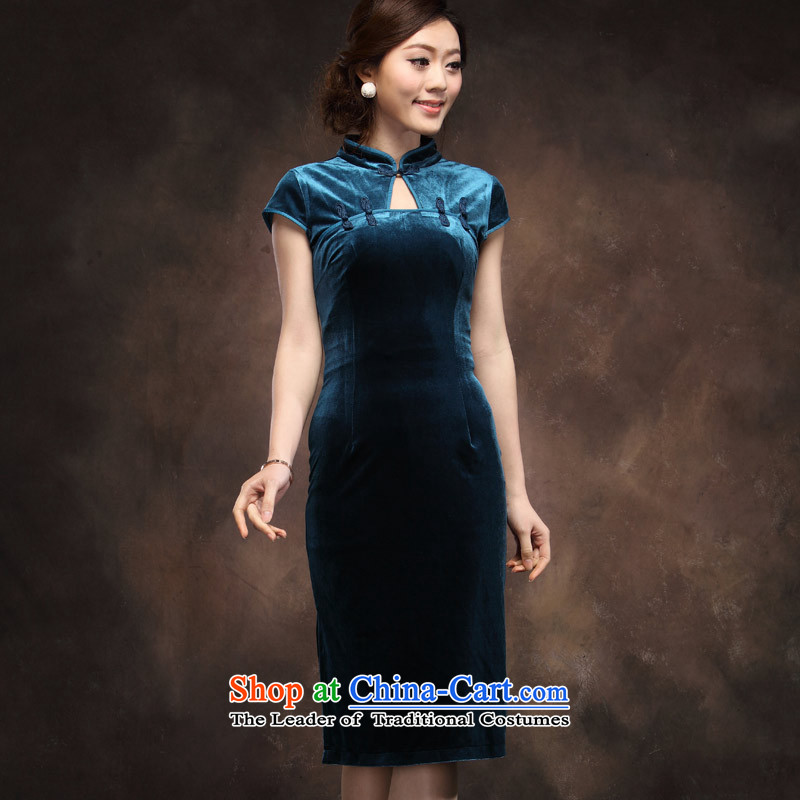Wool qipao short-sleeved 2015 Summer new upscale larger in Sau San long aristocratic wedding dresses mother blue , L, Eason Chan point , , , shopping on the Internet