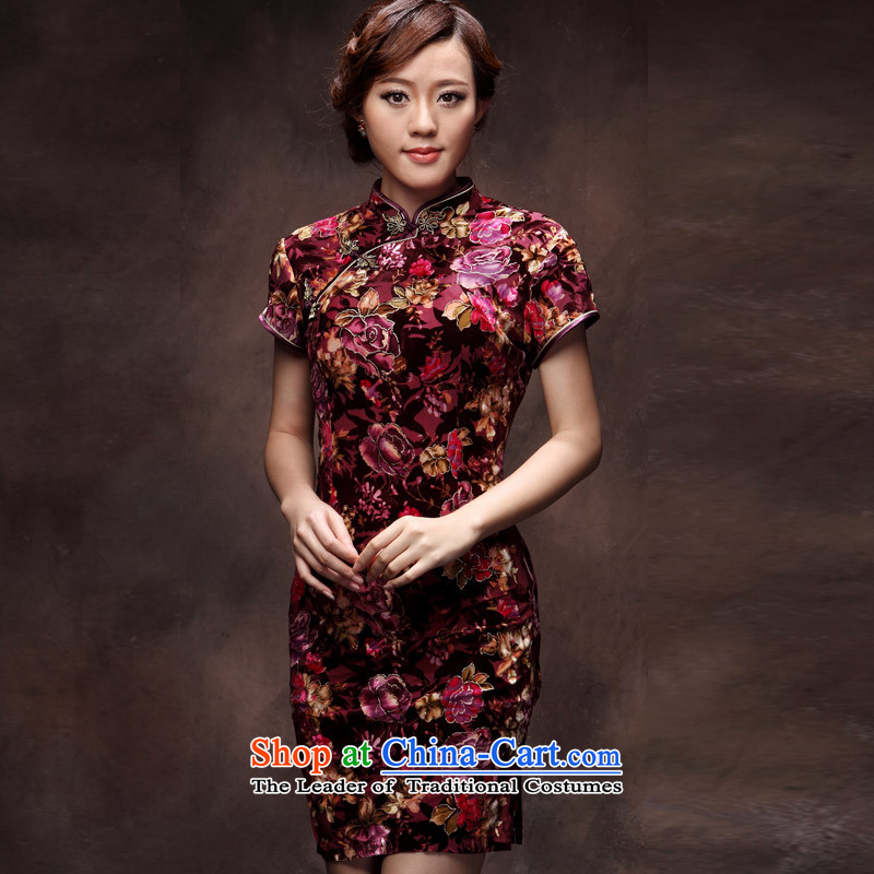 Eason Chan point upscale velvet cheongsam dress festive short of large middle-aged moms wedding dresses skirt purple 4XL improved after the payments for about a week shipment, Eason Chan point , , , shopping on the Internet