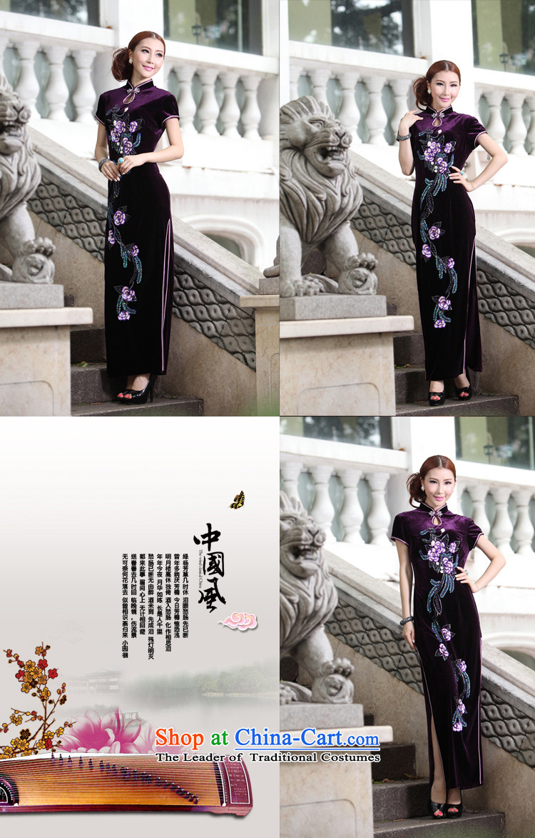 Eason Chan point long embroidery retro QIPAO) wedding dresses mother Dinner Package round-neck collar middle-aged larger Kee-sleeved gown skirt purple XL payment for about a week shipment picture, prices, brand platters! The elections are supplied in the national character of distribution, so action, buy now enjoy more preferential! As soon as possible.