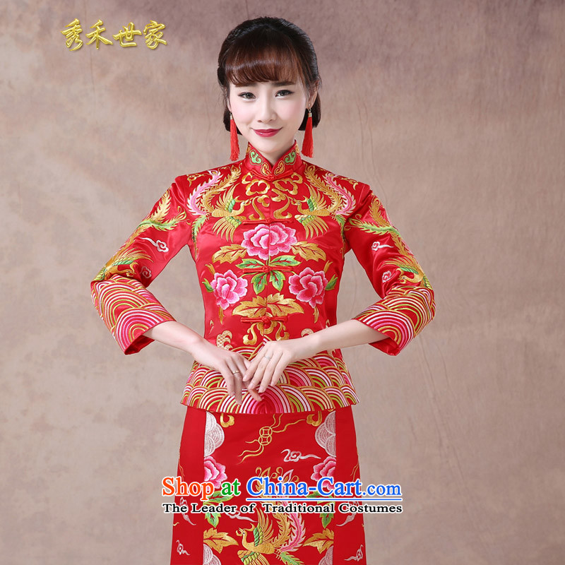 Sau Wo saga longfeng use skirt use bride bows service wedding dress red Chinese wedding retro wedding dress 2015 new cheongsam Sau Wo Service Mr large red S