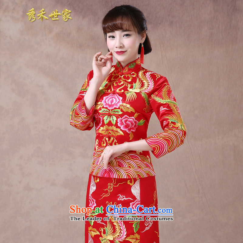 Sau Wo saga longfeng use skirt use bride bows service wedding dress red Chinese wedding retro wedding dress 2015 new cheongsam Sau Wo Service Mr large red S, Sau Wo family shopping on the Internet has been pressed.