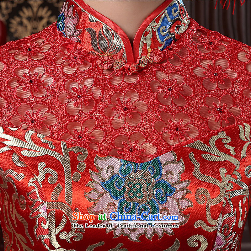 2015 new stylish red dress code long large graphics thin retro improved qipao marriages bows to female Red Shipping, S suzhou embroidery bride shopping on the Internet has been pressed.