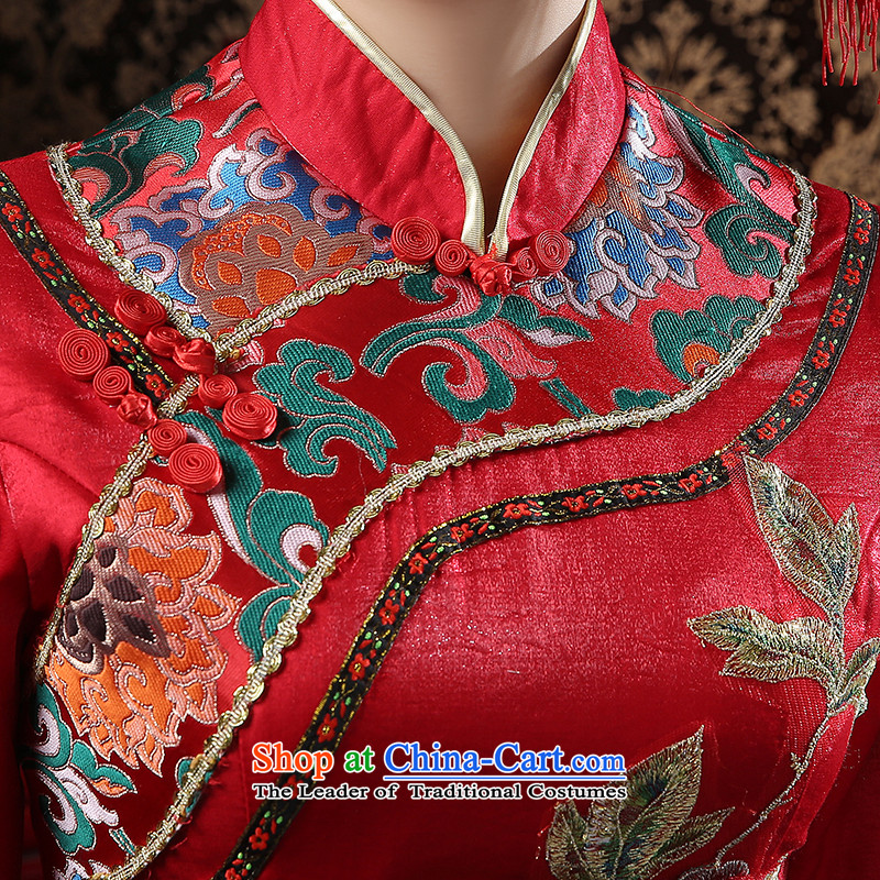 In spring and summer 2015 new red long marriages bows services retro graphics thin large improved long-sleeved red M is embroidered cheongsam bride shopping on the Internet has been pressed.