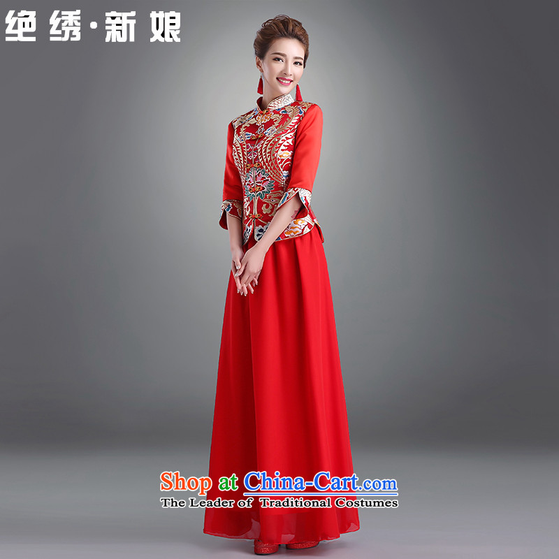 2015 new summer stylish cheongsam dress long red bride, Sau San Chinese video services to the dragon use bows thin red sleeved XL suzhou embroidery brides, shipment has been pressed shopping on the Internet