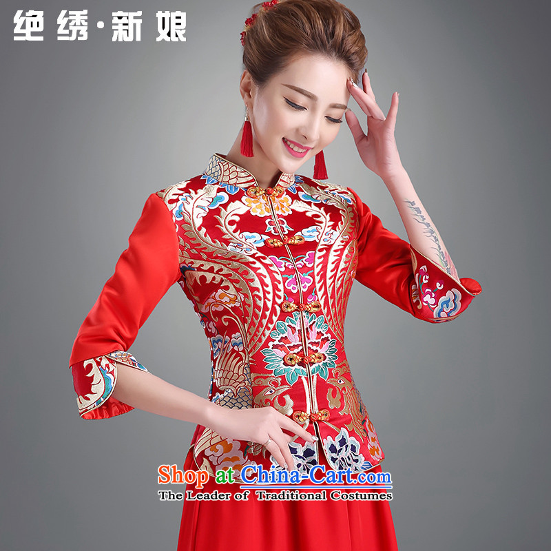 2015 new summer stylish cheongsam dress long red bride, Sau San Chinese video services to the dragon use bows thin red sleeved XL suzhou embroidery brides, shipment has been pressed shopping on the Internet