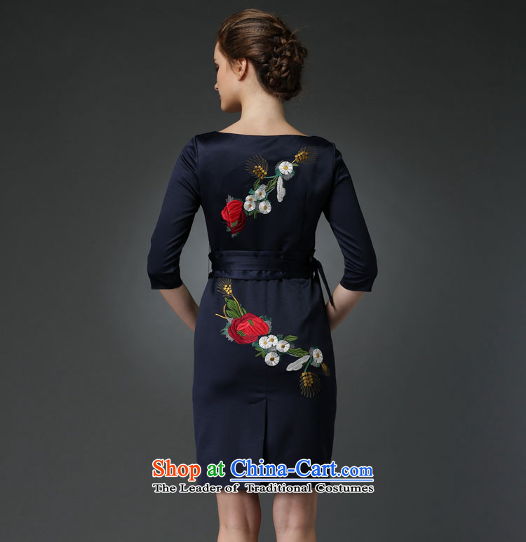 Spring 2015 new temperament dinner dress fifth cuff cheongsam dress casual embroidery temperament gas farm wild blue skirt L picture, prices, brand platters! The elections are supplied in the national character of distribution, so action, buy now enjoy more preferential! As soon as possible.
