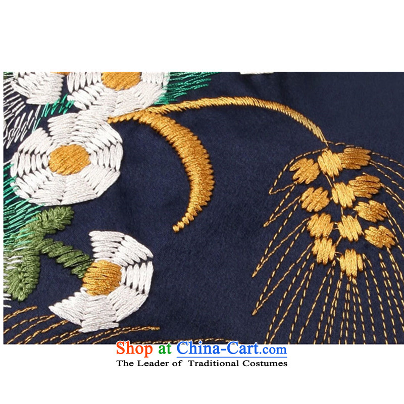 Spring 2015 new temperament dinner dress fifth cuff cheongsam dress casual embroidery temperament gas farm wild blue skirt , L, HIV in soubrette shopping on the Internet has been pressed.