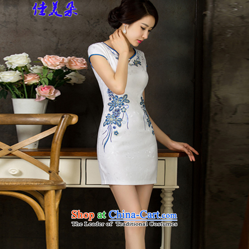Jia Mei    2015 new summer is short of daily Chinese improved dresses female Sau San temperament embroidery porcelain 9025# red , L, JIA MEI (JIA MEI DUO) , , , shopping on the Internet