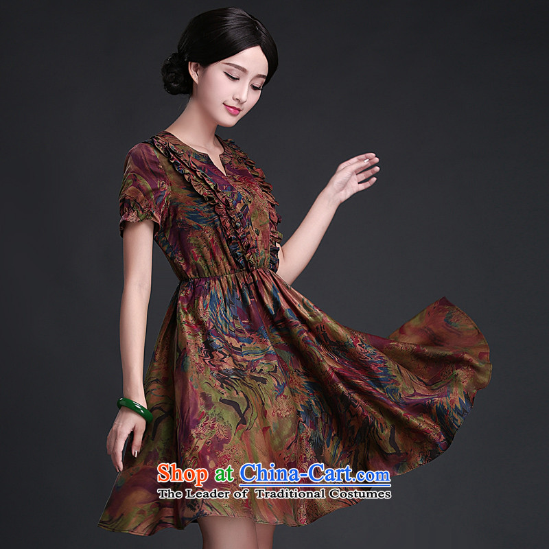 China Ethnic classic cheongsam dress 2015 Summer for women silk incense cloud yarn improved short-sleeved dresses of ethnic Serbs, L, China sea breeze drunken Classic (HUAZUJINGDIAN) , , , shopping on the Internet