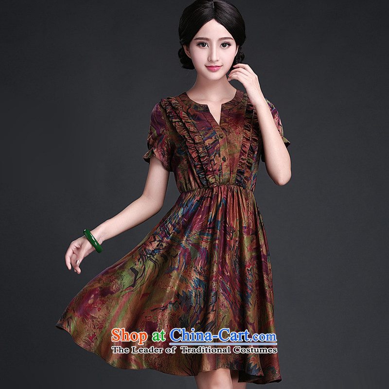 China Ethnic classic cheongsam dress 2015 Summer for women silk incense cloud yarn improved short-sleeved dresses of ethnic Serbs, L, China sea breeze drunken Classic (HUAZUJINGDIAN) , , , shopping on the Internet