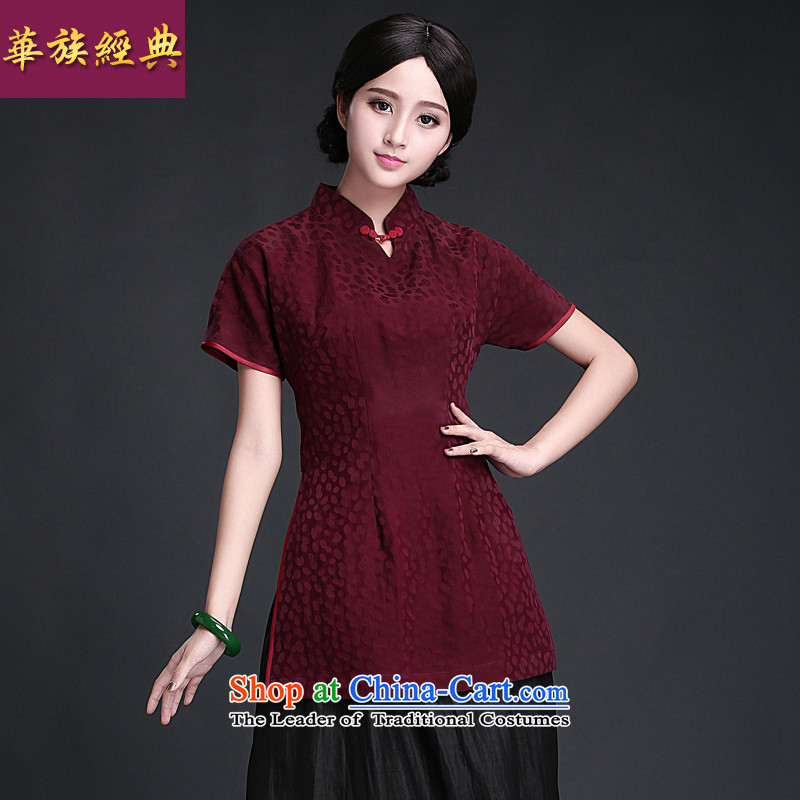 China Ethnic Chinese Tang dynasty Classic 2015 short-sleeved T-shirt qipao China wind-cloud yarn Women's Summer retro ethnic Han-red?XXXL