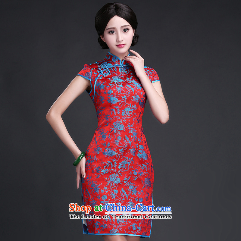 Chinese New Year 2015 classic ethnic Ms. daily cheongsam dress for summer 2015 new improved stylish ethnic blue qipao Kam Wah-Classic (S HUAZUJINGDIAN shopping on the Internet has been pressed.)