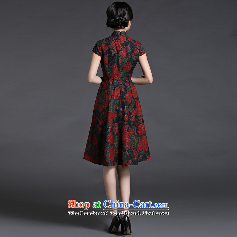 Chinese classic 2015 original ethnic Chinese silk incense cloud retro yarn Ms. daily summer cheongsam dress suit M, China Modern improved ethnic Classic (HUAZUJINGDIAN) , , , shopping on the Internet