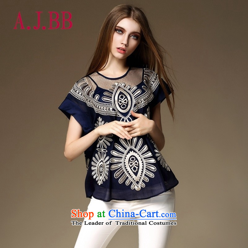 Vpro Y2042015 dress summer only new boxed heavy industry embroidery elegant dark blue T-shirt shirt M,A.J.BB,,, shopping on the Internet