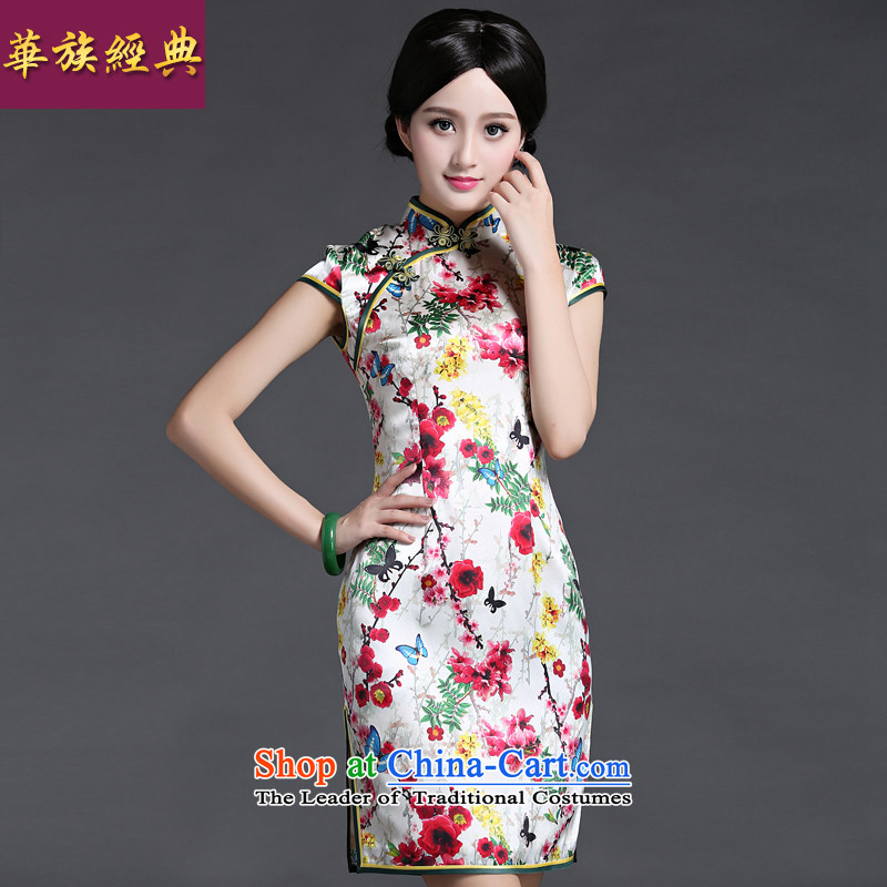 Chinese New Year 2015 Classic Serb heavy Silk Cheongsam female improved daily dresses summer short of Chinese Antique suit XXL
