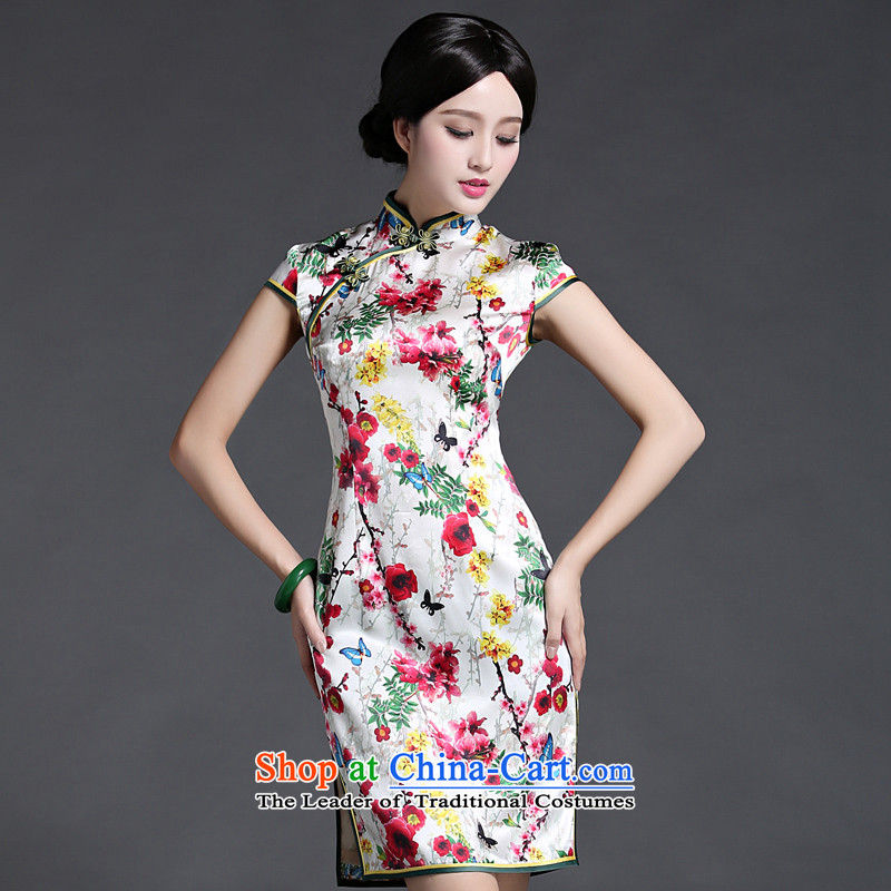 Chinese New Year 2015 Classic Serb heavy Silk Cheongsam female improved daily dresses summer short of Chinese Antique suit China Ethnic Classic (XXL, HUAZUJINGDIAN) , , , shopping on the Internet