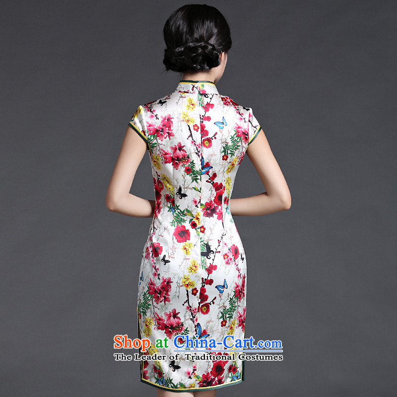 Chinese New Year 2015 Classic Serb heavy Silk Cheongsam female improved daily dresses summer short of Chinese Antique suit China Ethnic Classic (XXL, HUAZUJINGDIAN) , , , shopping on the Internet