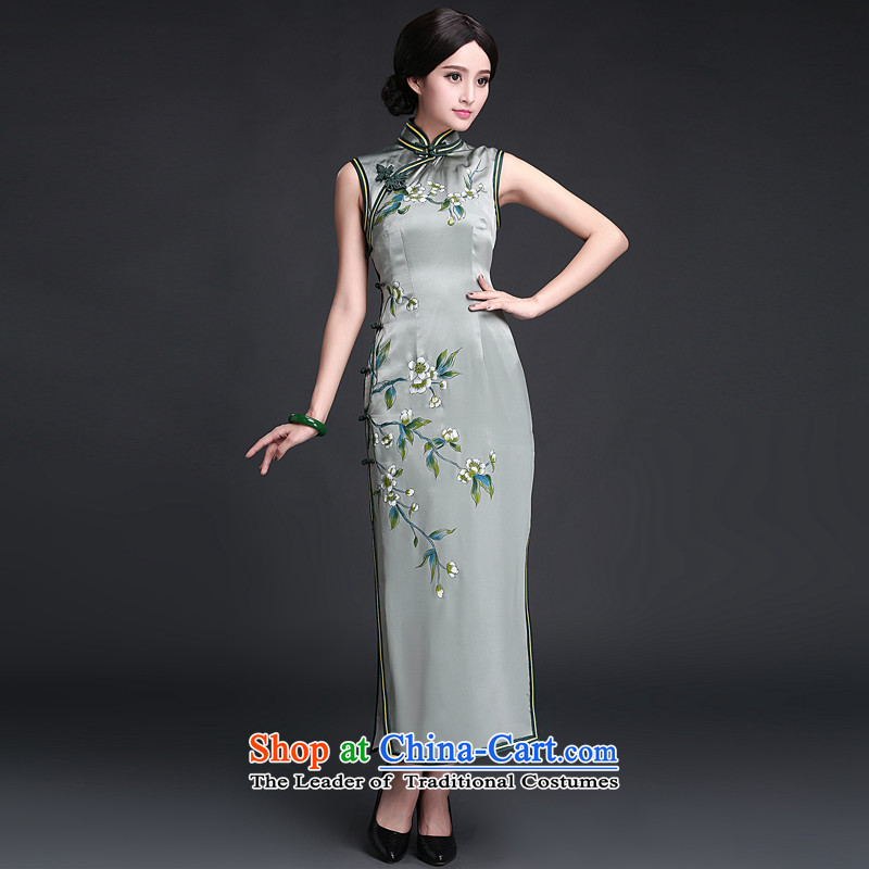China Ethnic classic 2015 Summer hand-painted silk cheongsam herbs extract dresses, stylish improved long 2015 new suit XXXL, China Ethnic Classic (HUAZUJINGDIAN) , , , shopping on the Internet