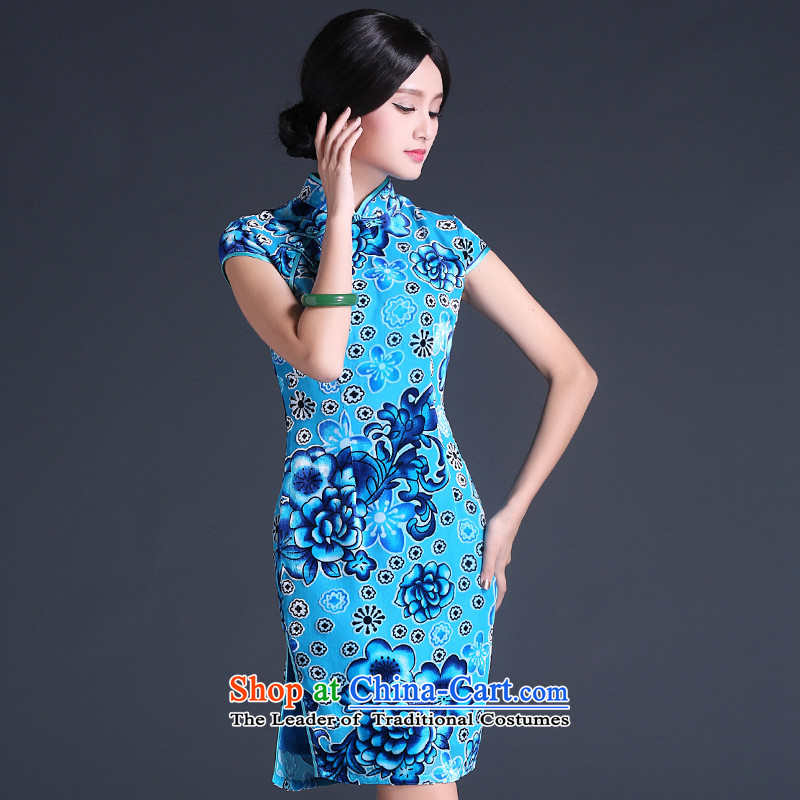 China Ethnic classic 2015 silk burned lint-free summer Tang dynasty, daily cheongsam dress noble retro improved stylish light blue , L, ethnic Chinese Classic (HUAZUJINGDIAN) , , , shopping on the Internet