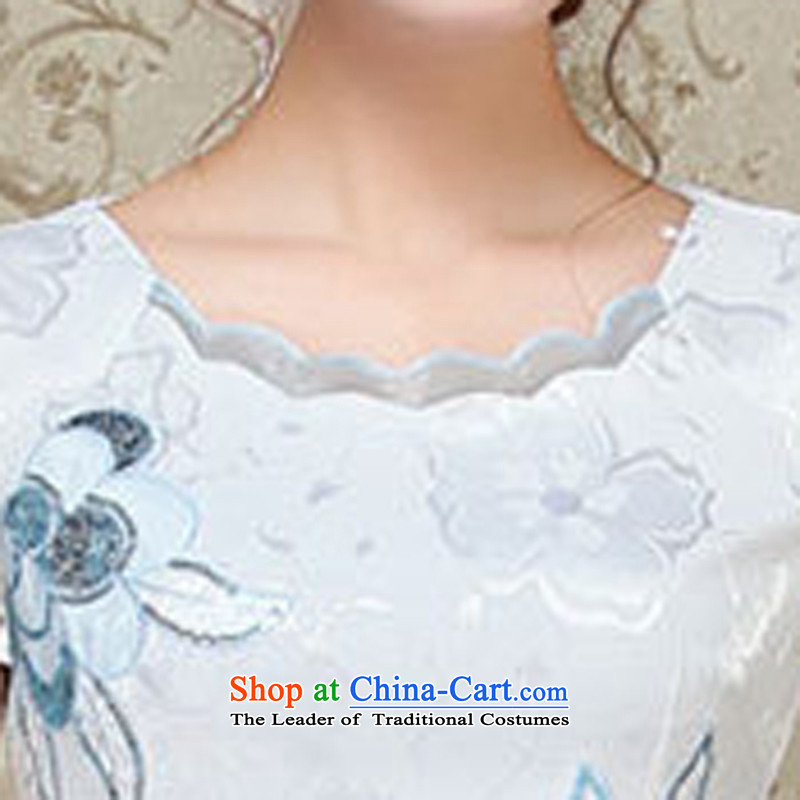 For the 2015 Summer Dream female new ethnic Chinese stamp retro look like video thin Sau San short-sleeved package and cheongsam dress light blue dream is (MEIMENGQIAO XL,....) shopping on the Internet