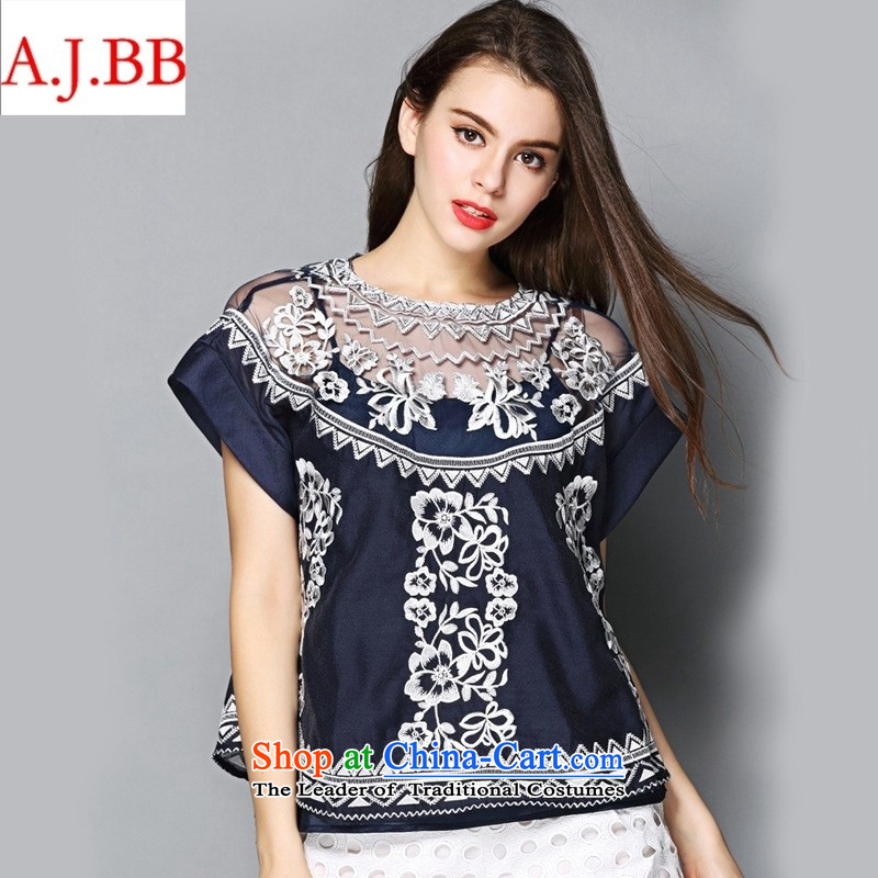 Orange Tysan _2015 European site new summer for women in Europe embroidery high-end short-sleeved T-shirt lace shirt black M