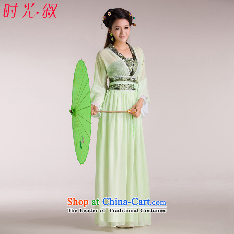 Time Syrian costume clothing fairies skirt Han-female Bruce Arena sexy female performances serving a seven-gwi load fairies guzheng pipa guqin photographic portrait yellow , L, time Halloween Syrian shopping on the Internet has been pressed.