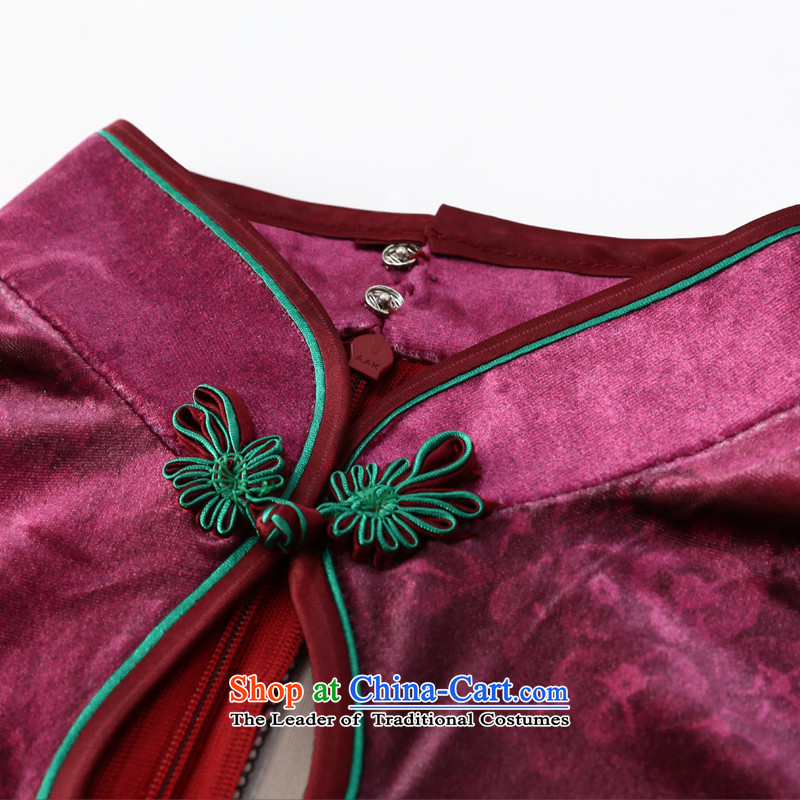 Joe was aristocratic cheongsam dress dresses Kim velvet banquet cuff Tang dynasty HGR007 improved red XL,CHOSHAN LADIES,,, shopping on the Internet