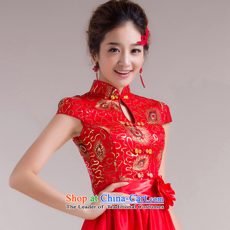 Embroidered bridal package is shoulder short-sleeved marriage bows wedding dress small Dress Short of qipao gown red dragon made does not allow, embroidered bride shopping on the Internet has been pressed.