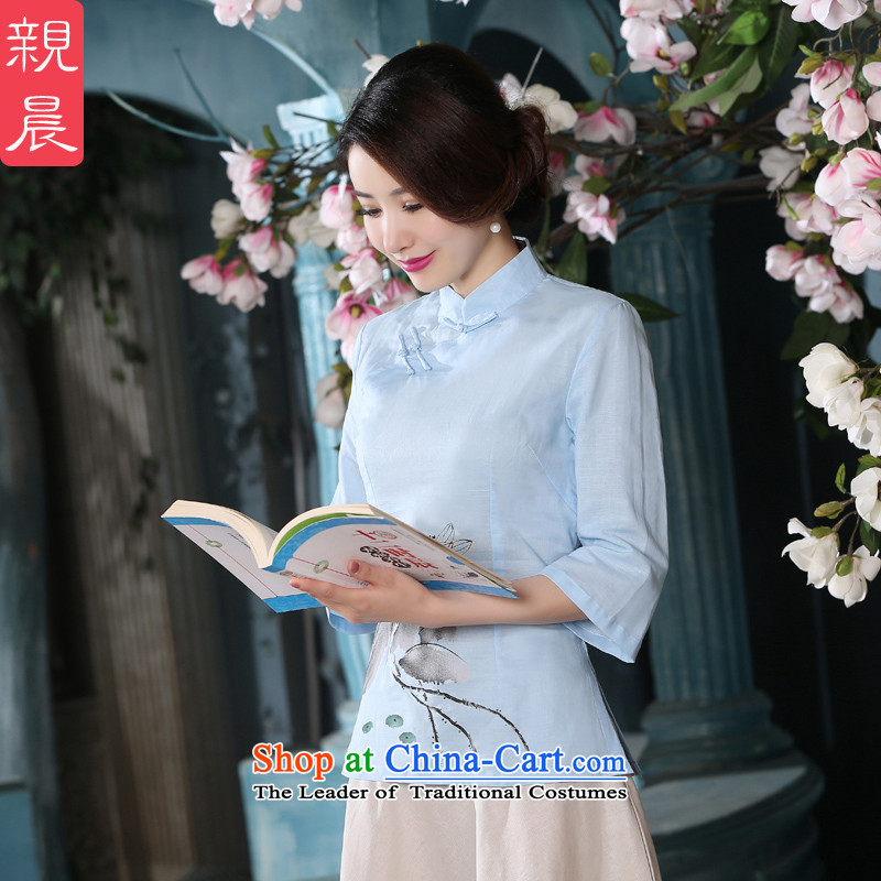 The pro-am cotton linen clothes 2015 new cheongsam dress shirt girls Fall/Winter Collections in the linen cuff retro ethnic shirt + skirt S pro-am , , , shopping on the Internet