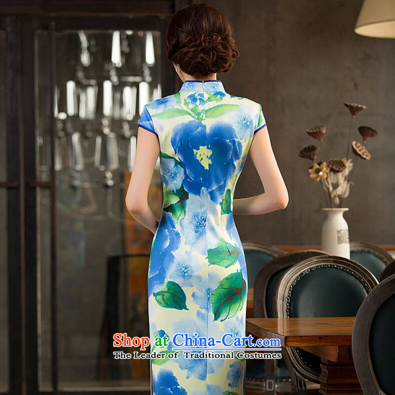 It the new president retro dresses Chinese collar Sau San video thin improved long green dress in the ordinary course of Qipao L, floral shopping on the Internet has been pressed.