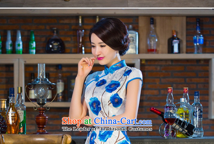 The five senses figure daily fashion improved cheongsam dress China wind ethnic 2015 Summer new short qipao female Blue M picture, prices, brand platters! The elections are supplied in the national character of distribution, so action, buy now enjoy more preferential! As soon as possible.