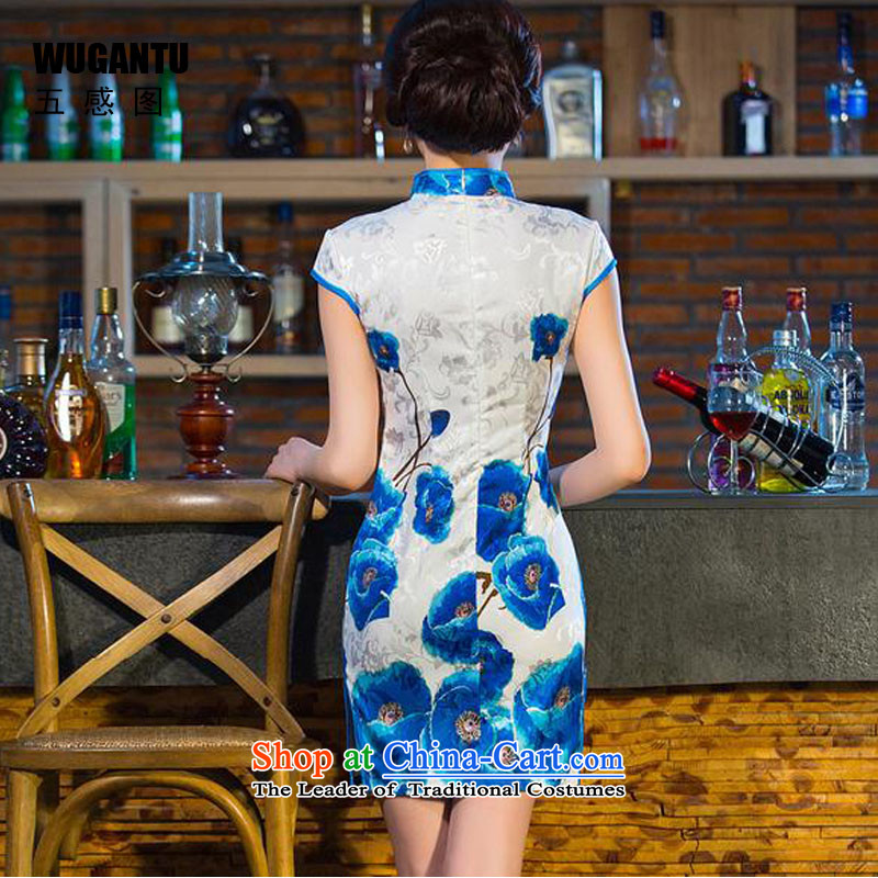 The five senses figure daily fashion improved cheongsam dress China wind ethnic 2015 Summer new short qipao female Blue M Five-sense figure (WUGANTU) , , , shopping on the Internet