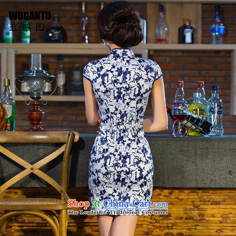 Five-sense in the summer of 2015 figure new women's daily improved retro short of cheongsam dress China wind ethnic qipao female suit S Five-sense figure (WUGANTU) , , , shopping on the Internet