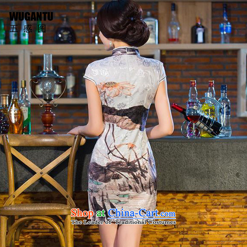 The five senses the new nation 2015 figure paintings in tray snap-collar short of qipao cotton jacquard dresses short qipao female picture color M Five-sense figure (WUGANTU) , , , shopping on the Internet