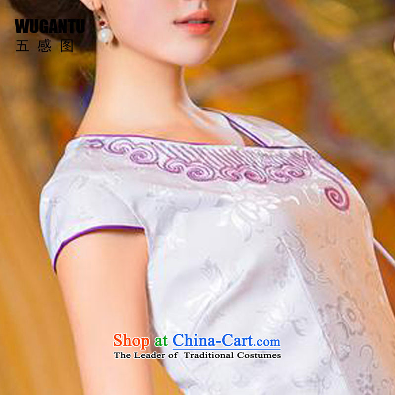 The five senses figure for summer 2015 new female qipao on-chip cotton jacquard Sau San short cheongsam dress China wind ethnic picture color L, five-sense figure (WUGANTU) , , , shopping on the Internet