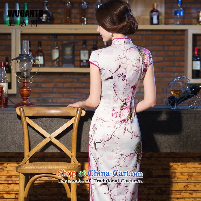 Five-sense 2015 Summer new upscale figure Silk Cheongsam daily improvement of the Sau San long skirt dress China wind qipao female suit XL, five-sense figure (WUGANTU) , , , shopping on the Internet