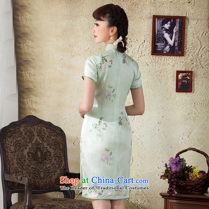 A Pinwheel Without Wind, The Champs Elysees Plaza 2015 Summer new improved qipao retro Sau San collar cheongsam dress stamp water green 2XL, Yat Lady , , , shopping on the Internet
