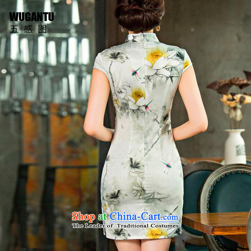 The five senses a new summer of 2015 figure silk dress elegant qipao digital printing qipao Sau San dresses XXL, color picture five-sense (WUGANTU) , , , shopping on the Internet