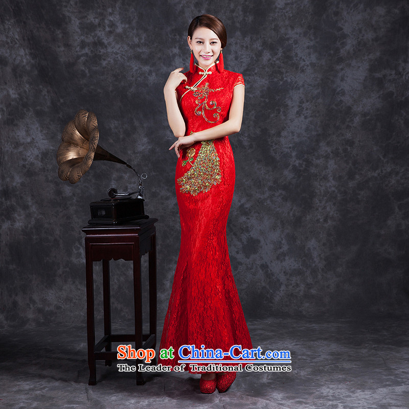 Ya Arts Workshop 2015 new red qipao gown bride long marriage QIPAO) bows services performance dress qipao SS193 RED M Nga Yi Square shopping on the Internet has been pressed.