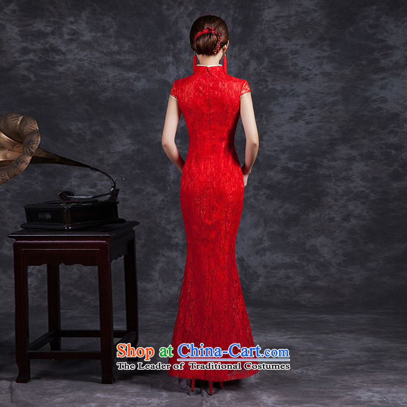 Ya Arts Workshop 2015 new red qipao gown bride long marriage QIPAO) bows services performance dress qipao SS193 RED M Nga Yi Square shopping on the Internet has been pressed.