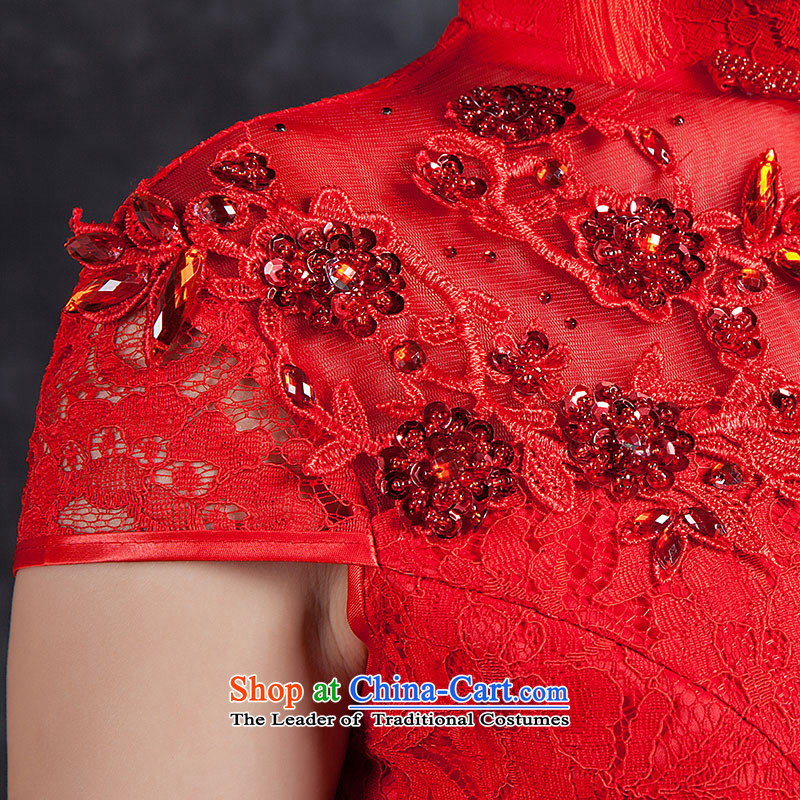 Ya Arts Workshop 2015 new bride with bore wedding dress retro improved stylish long red bows to lace qipao SS194 QIPAO RED M Nga Yi Square shopping on the Internet has been pressed.